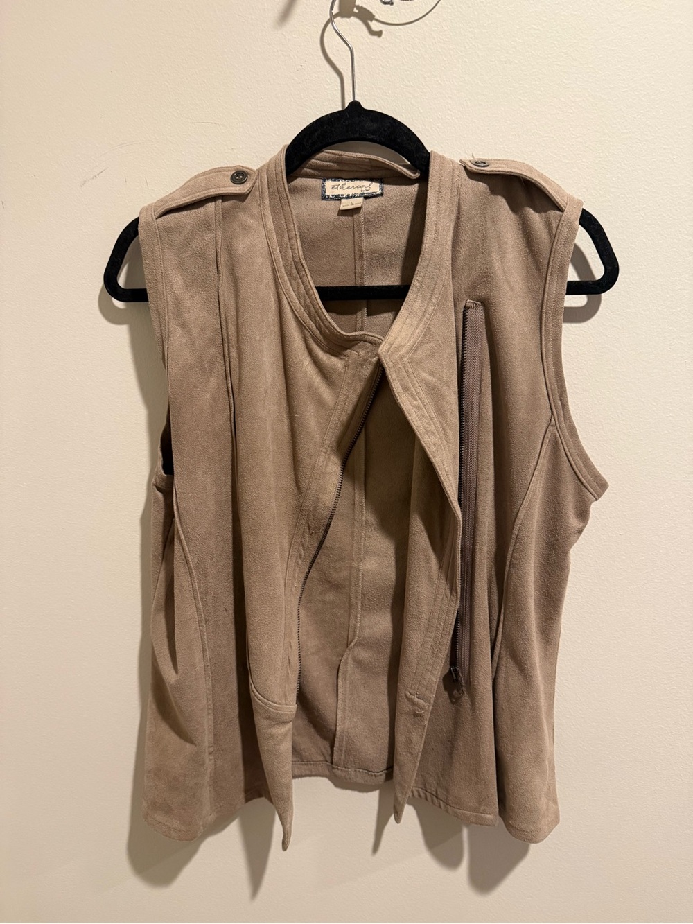 Ethereal Taupe Faux Suede Sleeveless Zip Vest